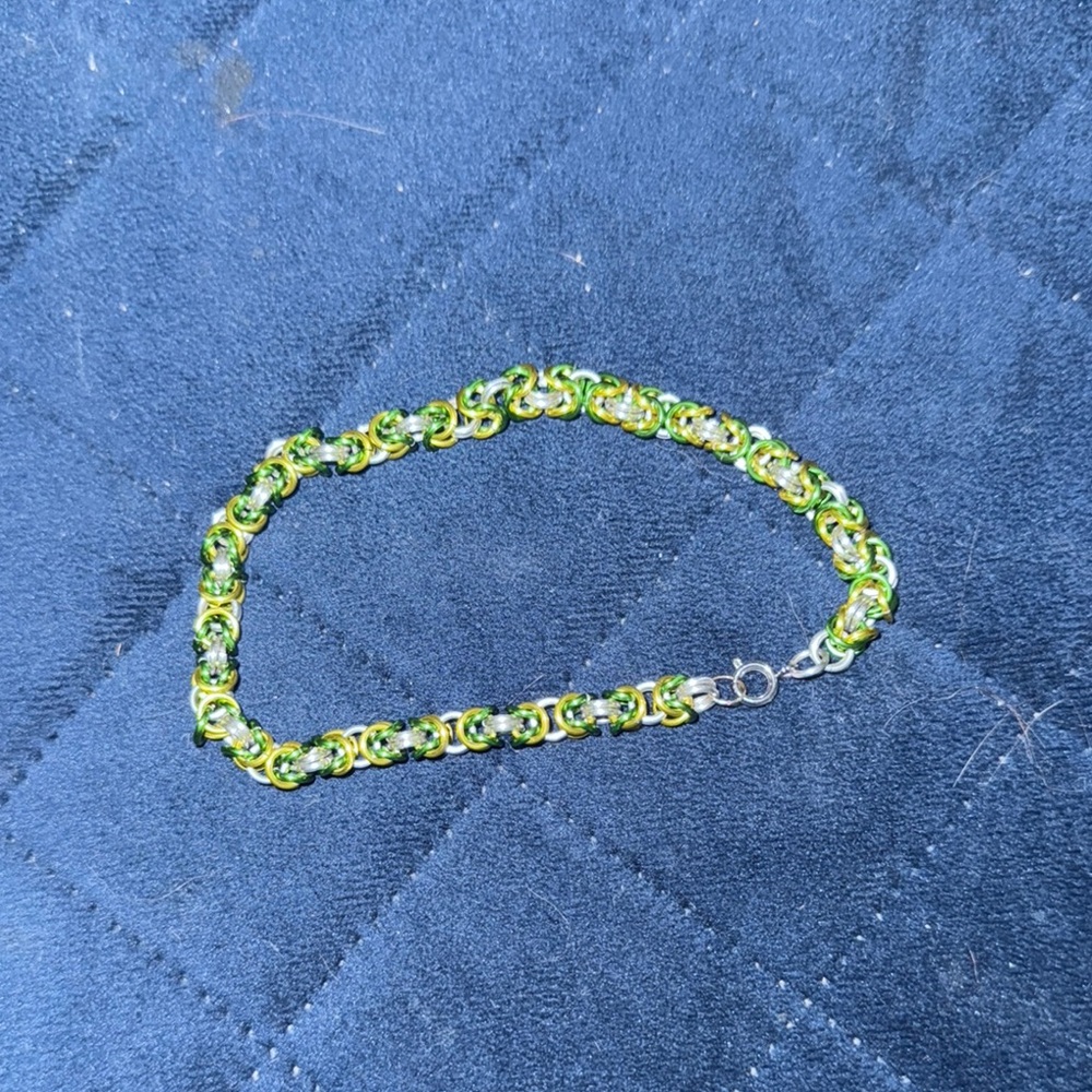 Vibrant Green and Gold chain mail Bracelet